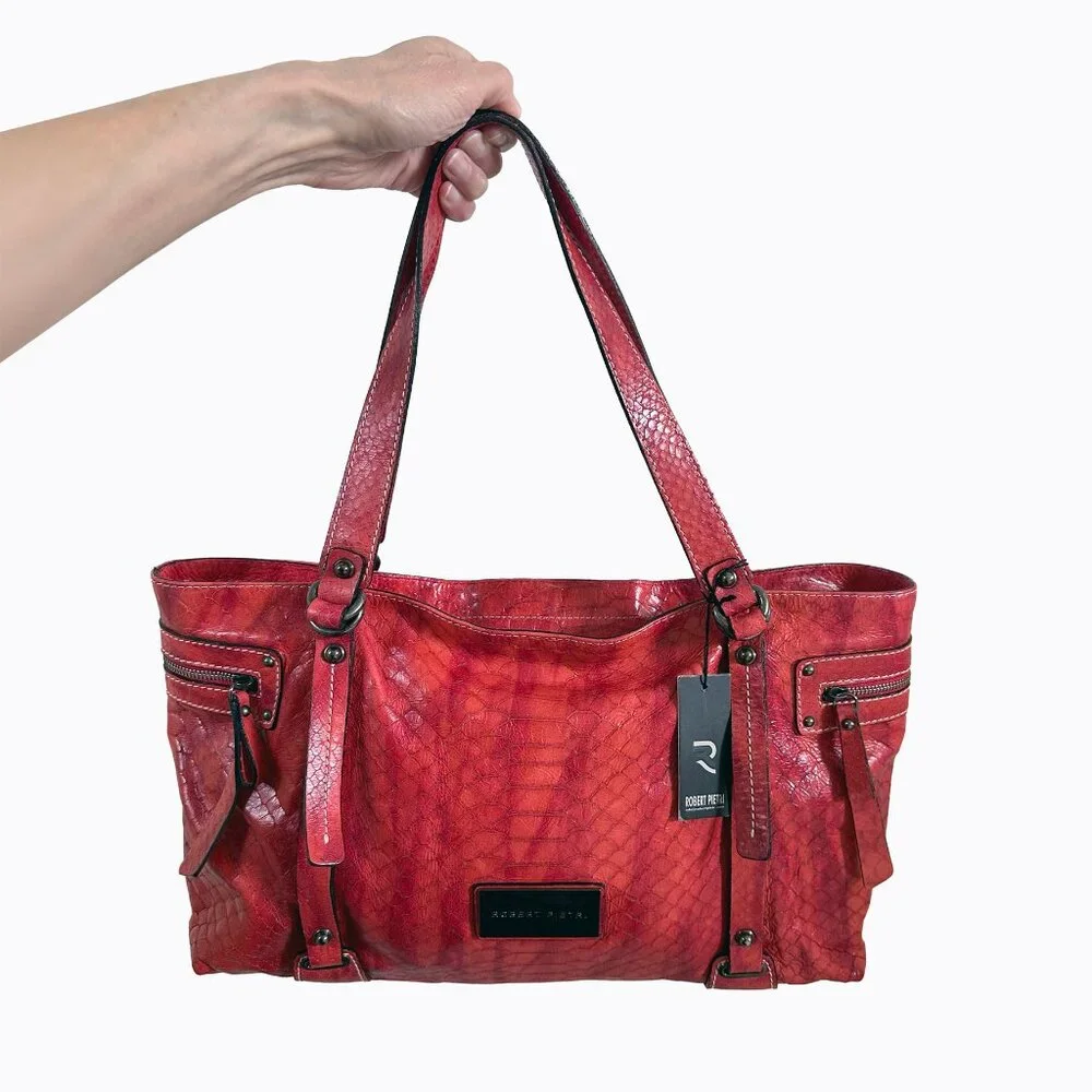 Vtg Robert Pietri Red Leather Bag Genuine Spanish Snake Embossed 90s Y2K Mobwife